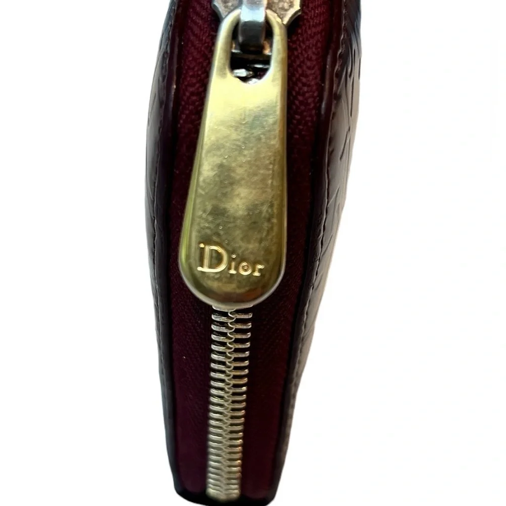 DIOR | Vintage Trotter Print Patent Leather Long Zip Wallet in Bordeaux/Lavender
